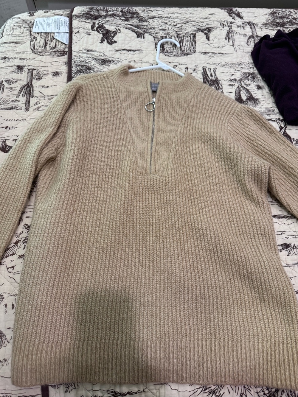 Revolution Ribbed Half-Zip Sweater in Tan
